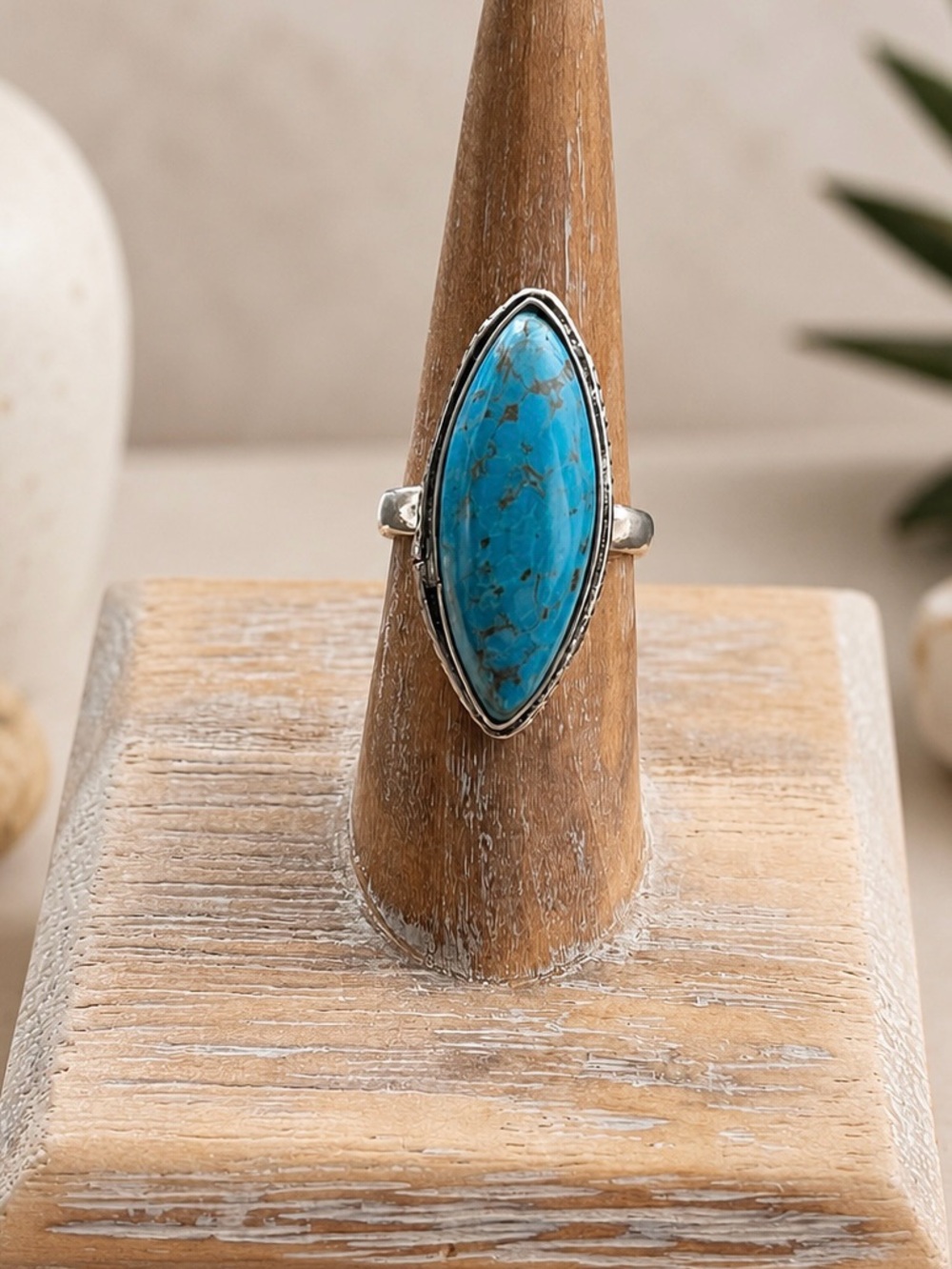Southwestern Marquise Turquoise 925 Silver Ring Sz 7